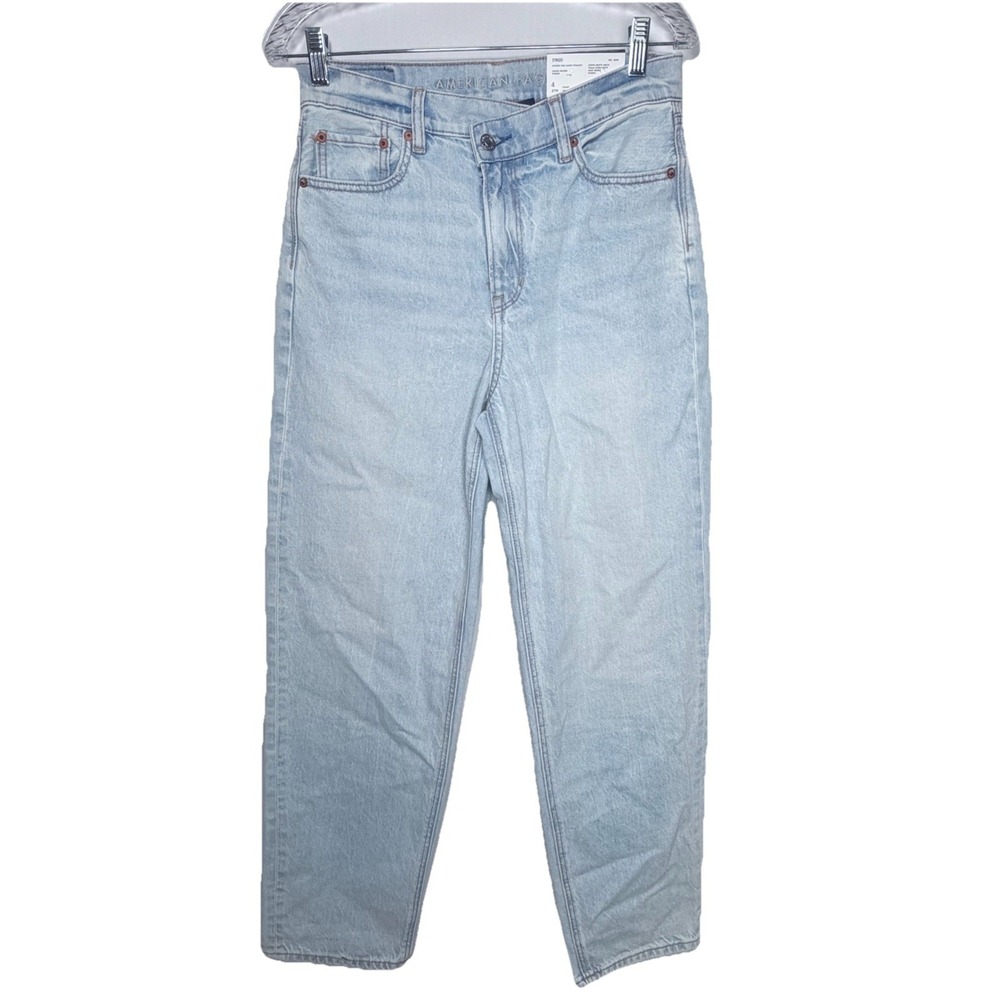 American Eagle Highest Rise Baggy Straight Jeans Cross Waist 27/4 Short Light